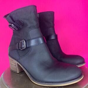 Franco Sarto Larisa 2 Black Leather Double Buckle Heeled Boots US 8.5